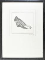 SZCS jelzéssel: Lábbeli, 1991. Ceruza, papír. Üvegezett fakeretben. 26x27 cm.