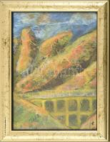 Abonyiné Serbán Lia (1927-): Viadukt. Akril, karton. Jelzés nélkül, hátoldalán címkén feliratozott. Dekoratív, üvegezett keretben. 30x21 cm