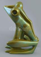 Zsolnay selyemfényű, eozinmázas béka. Nádor Judit (1934-2016) terve. Jelzett, 1980 körül, Pécs, mini...