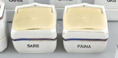 11 darabos román fűszertartó készelt, porcelán, kopott, jelzett: Cluj. Vegyes méretben