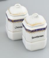 11 darabos román fűszertartó készelt, porcelán, kopott, jelzett: Cluj. Vegyes méretben