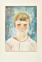 Szamosvári József (1931-): Lány portré. Akvarell, papír, jelzett, paszpartuban, 40×29 cm