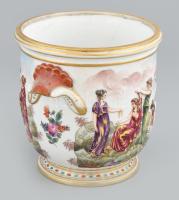 Régi Capodimonte kaspó, jelzett, kopásokkal, m: 14,5cm, d: 19 cm