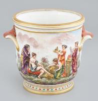 Régi Capodimonte kaspó, jelzett, kopásokkal, m: 14,5cm, d: 19 cm