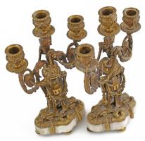 Antik gyertyatartópár, tűziaranyozott bronz, márvány, sérült, m: 34 cm