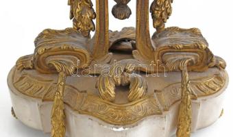 Antik gyertyatartópár, tűziaranyozott bronz, márvány, sérült, m: 34 cm