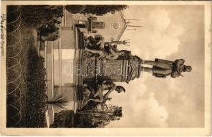1915 Pola, Pula; Tegetthoff-Monument / WWI Austro-Hungarian Navy, K.u.K. Kriegsmarine, Admiral Tegetthoff monument, litho naval flag on the backside. Verlag Thement & Heim (EK)