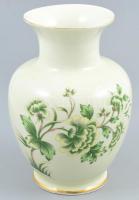 Hollóházi virágmintás porcelán váza. Matricás, jelzett, kopott, m: 18 cm