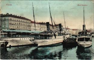 1908 A GÖDÖLLŐ, HUNGÁRIA és TÁTRA egycsavaros tengeri személy és áruszállító gőzhajók Fiume kikötőjében / Hungarian passenger steamships in the port of Rijeka. D.K. Bp. 1363-1907.