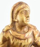 Antik egyházi szobor, laparanyozott fa, kopásokkal, ragasztott kéz, m: 21 cm