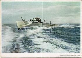 Deutsches Schnellboot läuft aus. PK-Aufn. Kriegsber. Ulrich, Carl Werner / WWII German military fast motorboat