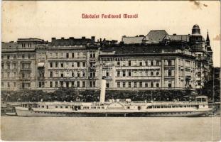 1912 A DDSG Ferdinand Max lapátkerekes gőzhajó Budapesten a Bristol szálló előtt / Hungarian steamship in front of the Hotel Bristol in Budapest (fl)