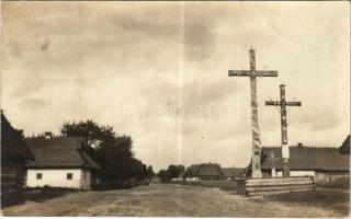 WWI Austro-Hungarian K.u.K. military, village with cross. photo