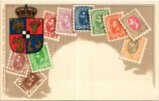 Román bélyegek és címer / Romanian stamps and coat of arms. Carte philatelique Ottmar Zieher No. 32. Art Nouveau, litho