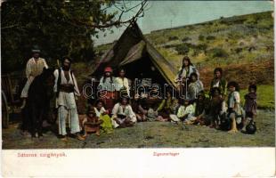 1916 Nagyszeben, Hermannstadt, Sibiu; Sátoros cigányok. Karl Graef kiadása / Zigeunerlager / Gypsy folklore from Transylvania, family with tent (EK)