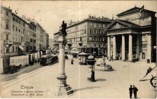 1908 Trieste, Trieszt; Tergesteo e Borsa vecchia / Tergesteum u. Alte Börse / square, monument, tram, old stock market, shops