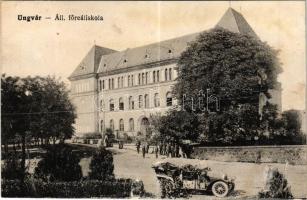 Ungvár, Uzshorod, Uzhorod; Állami főreáliskola, automobil / school, automobile (r)