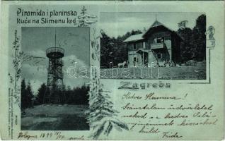 1899 (Vorläufer) Zagreb, Agram, Zágreb; Piramida i planinska kuca na Sliemenu kod / Pyramid lookout tower and mountain house. Art Nouveau, floral (kis szakadás / small tear)