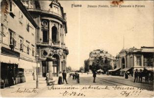 1906 Fiume, Rijeka; Palazzo Medello, Teatro Comunale e Mercato / palace, thatre, market (kis szakadás / small tear)