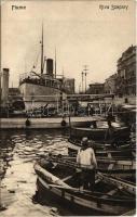 1908 Fiume, Rijeka; Riva Szapáry / port, steamships (szakadás / tear)