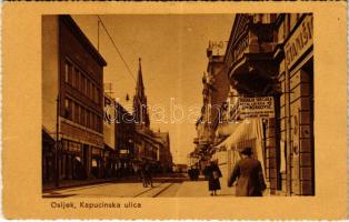Eszék, Essegg, Osijek; Kapucinska ulica / Kapucinus utca, üzletek / street view, shops + 1941 Apatin visszatért So, Stpl. (EK)
