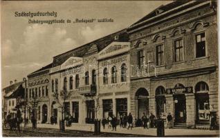 Székelyudvarhely, Odorheiu Secuiesc; M. kir. dohány nagytőzsde üzlete és Budapest szálloda. Sterba Ödön kiadása / tobacco shop, hotel (fl)