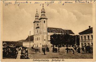 1918 Székelyudvarhely, Odorheiu Secuiesc; Batthyány tér, templom, piac. Dragomán kiadása / square, church, market (EK)