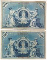 Német Birodalom 1903-1908. 100M (2xklf) piros pecséttel T:III- folt, tűlyuk
German Empire 1903-1908...