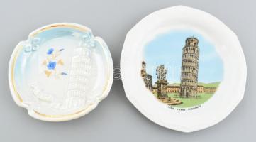 Pisai ferde torony 2 db porcelán tálka, egyik kézzel festett. d: 17, 13 cm
