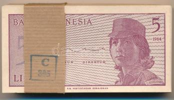 Indonézia 1964. 5s (100x) sorszámkövetők kötegelővel T:I-II Indonesia 1964. 5 Sen (100x) consecutive serials with currency strap C:UNC-XF Krause P#91