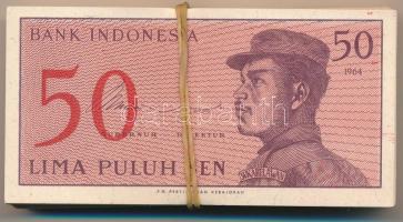 Indonézia 1964. 50s (100x) sorszámkövetők T:I-II folt Indonesia 1964. 50 Sen (100x) consecutive serials C:UNC-XF spot Krause P#94