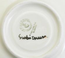 4 személyes, aranyozott, virágmotívumos, csehszlovák mokkás készlet, jelzett, festő: Szabó Zsuzsa, k...