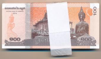 Kambodzsa 2014. 100R (100x) sérült kötegelővel, sorszámkövetők T:I,I- Cambodia 2014. 100 Riels (100x...