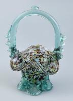 Murano üveg kosár, jelzés nélkül, hibátlan, m: 18 cm