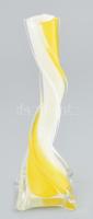 Sárga-fehér csavart design üveg váza, jelzés nélkül, hibátlan, m: 20 cm