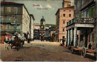 1913 Fiume, Rijeka; Torre Civica / street view, tower (szakadás / tear)