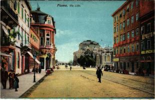 Fiume, Rijeka; Via Lido / utca, színház, üzletek / street view, theatre, shops. O.Z.M.