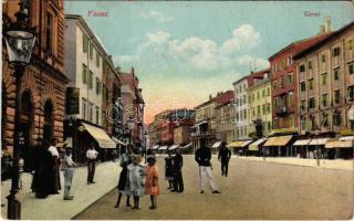 1914 Fiume, Rijeka; Corso, La Voce del Popolo, Minerva, Lotteria, Michelin / utca üzletekkel, osztálysorsjegy / street with shops