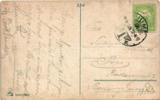 1914 Fiume, Rijeka; Corso, La Voce del Popolo, Minerva, Lotteria, Michelin / utca üzletekkel, osztál...