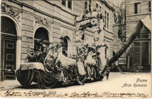 1908 Fiume, Rijeka; Virágkarnevál 1903-ban, feldíszített kocsi / Carnevale. Celso Capudi / flower carnival, decorated cart (EK)