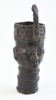 Antik afrikai törzsi figura, király fej, patinázott bronz, korának megfelelő állapotban, feltehetően Nigéria, m: 20 cm