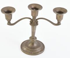 3 ágú gyertyatartó, fém, kopásokkal, m: 14,5 cm