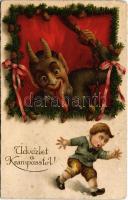 1928 Üdvözlet a Krampusztól! / Krampus with child. litho (EK)