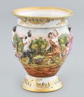 Régi Capodimonte váza, jelzett, kopásokkal, m: 10 cm, d: 9 cm