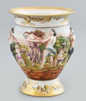Régi Capodimonte váza, jelzett, kopásokkal, m: 10 cm, d: 9 cm