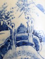 Keleti porcelán váza, jelzett, kopásokkal, m: 32 cm