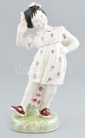 Régi lány figura, porcelán, jelzés nélkül, kopásokkal m: 25 cm