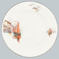 Angol hajós fajansz tányér, jelzett, mázrepedésekkel, d: 25 cm