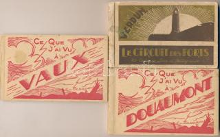 3 db RÉGI francia képeslap füzet összesen 40 képeslappal, első világháborús erődök és romok / 3 pre-1945 French postcard booklets with 40 postcards, WWI military ruins and forts: Vaux, Douaumont, Verdun