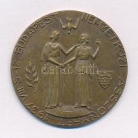 Merényi J. Gina (1894-1954) 1937. "Nemzetközi Asszonyhét - Budapest" egyoldalas bronz emlékérem (35mm) T:1- patina